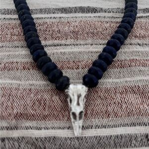 Men's Blue Beaded Necklace with Silver Pendant